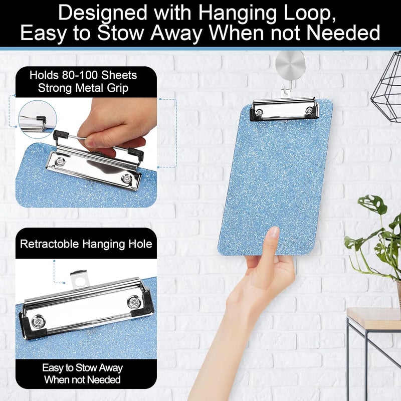 SFLHHDM 2 PCS A5 Size Clipboards,Size 6X 9inches,Glitter Clipboard with Low Profile Clip,Sparkle Plastic Clipboard,Cute Hanging Clip Boards for Office Supplies Clipboards Mini Clip Board - Image 5